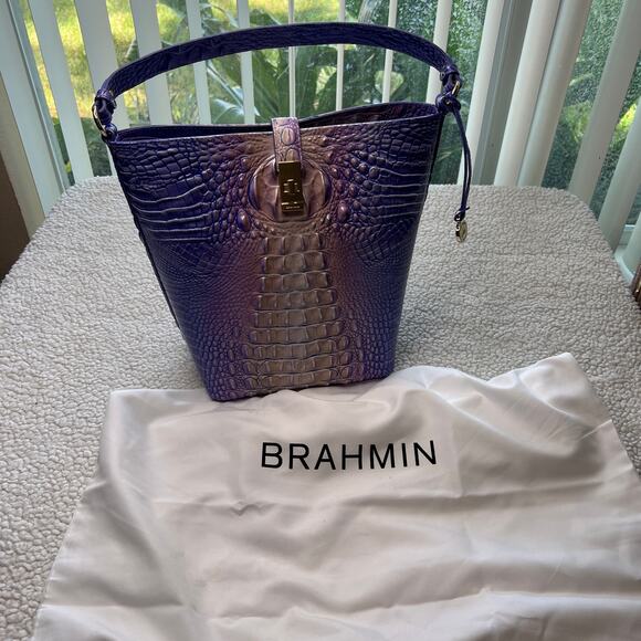 Brahmin Shira Bucket Bag Periwinkle Ombre Croc Embossed Leather - Picture 13 of 14